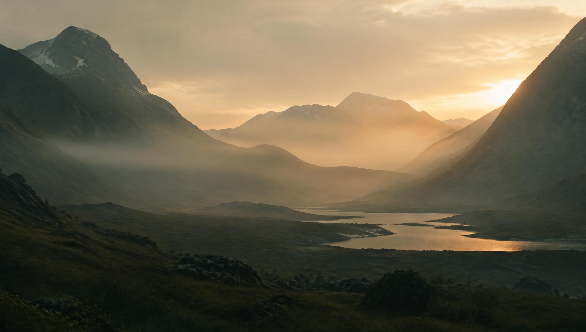 a quiet misty valley at dawn